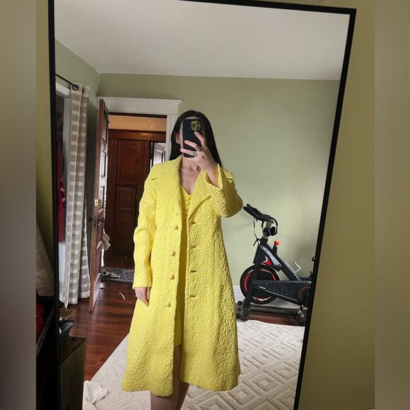Vintage dress and coat set yellow spring textured puffer bright unique - Picture 2 of 8